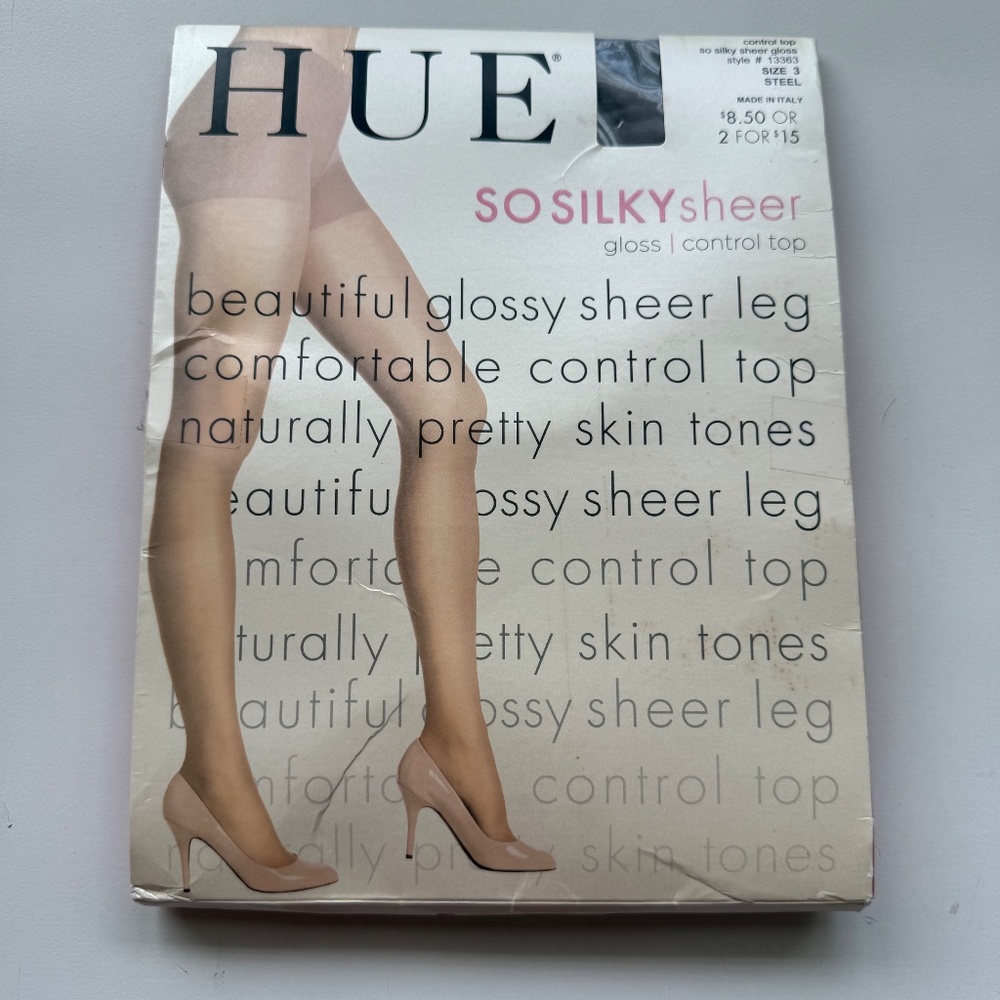 HUE So Silky Womens Sheer Control Top Pantyhose Glossy Steel Gray Tights  3